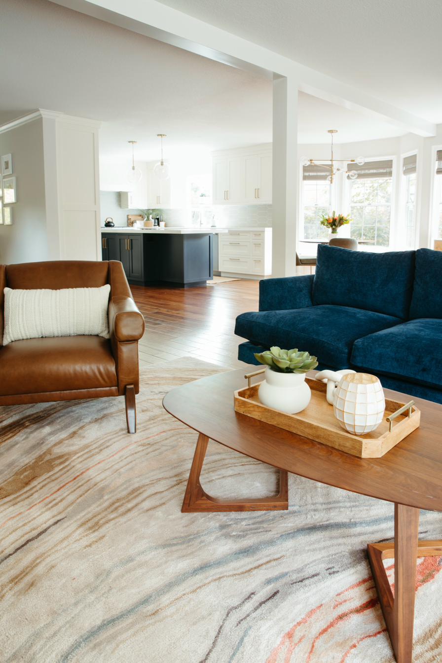 Open living room and kitchen remodelled by Mohr Construction
